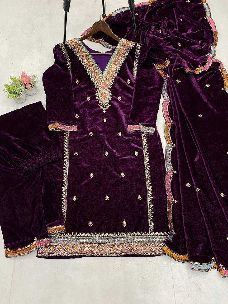 YNF VELVET RIN1411894A SUITS & DRESSES WHOLESAL PAKISTANI EMBROIDERY VELVET WEDDING SUITS MANUFACTURE- Kapda Export