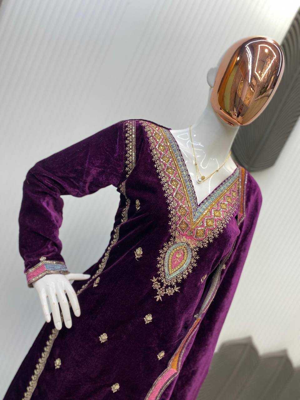 YNF VELVET RIN1411894A SUITS & DRESSES WHOLESAL PAKISTANI EMBROIDERY VELVET WEDDING SUITS MANUFACTURE- Kapda Export