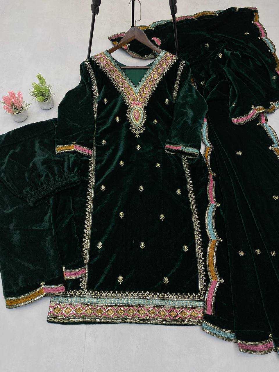 YNF VELVET RIN1411894A SUITS & DRESSES WHOLESAL PAKISTANI EMBROIDERY VELVET WEDDING SUITS MANUFACTURE- Kapda Export