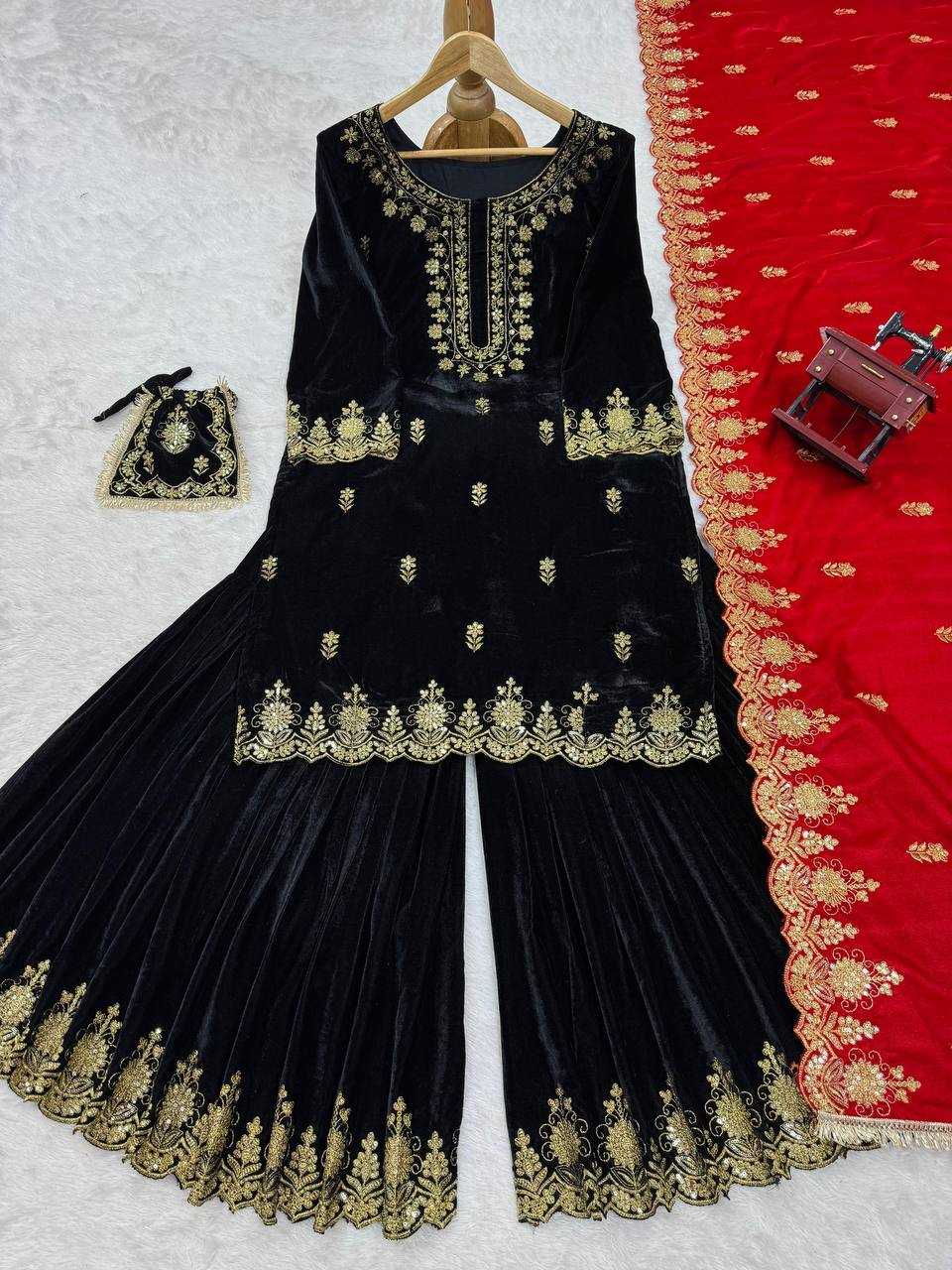 YNF VELVET RIN169 5778 SUITS & DRESSES WHOLESALE EMBROIDEREY WEDDING SHARARA SALWAR VELVET SUITS MANUFACTURE- Kapda Export