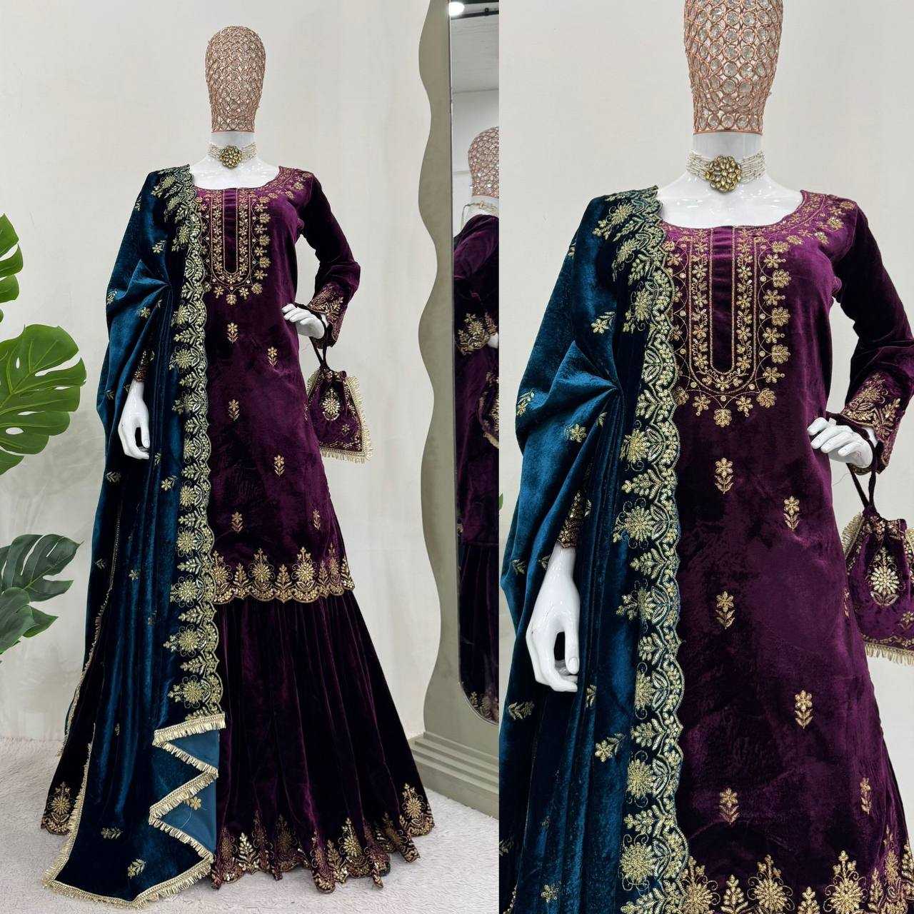 YNF VELVET RIN169 5778 SUITS & DRESSES WHOLESALE EMBROIDEREY WEDDING SHARARA SALWAR VELVET SUITS MANUFACTURE- Kapda Export