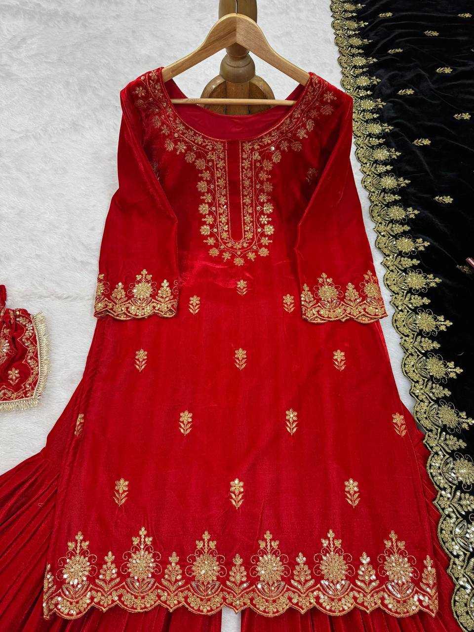 YNF VELVET RIN169 5778 SUITS & DRESSES WHOLESALE EMBROIDEREY WEDDING SHARARA SALWAR VELVET SUITS MANUFACTURE- Kapda Export