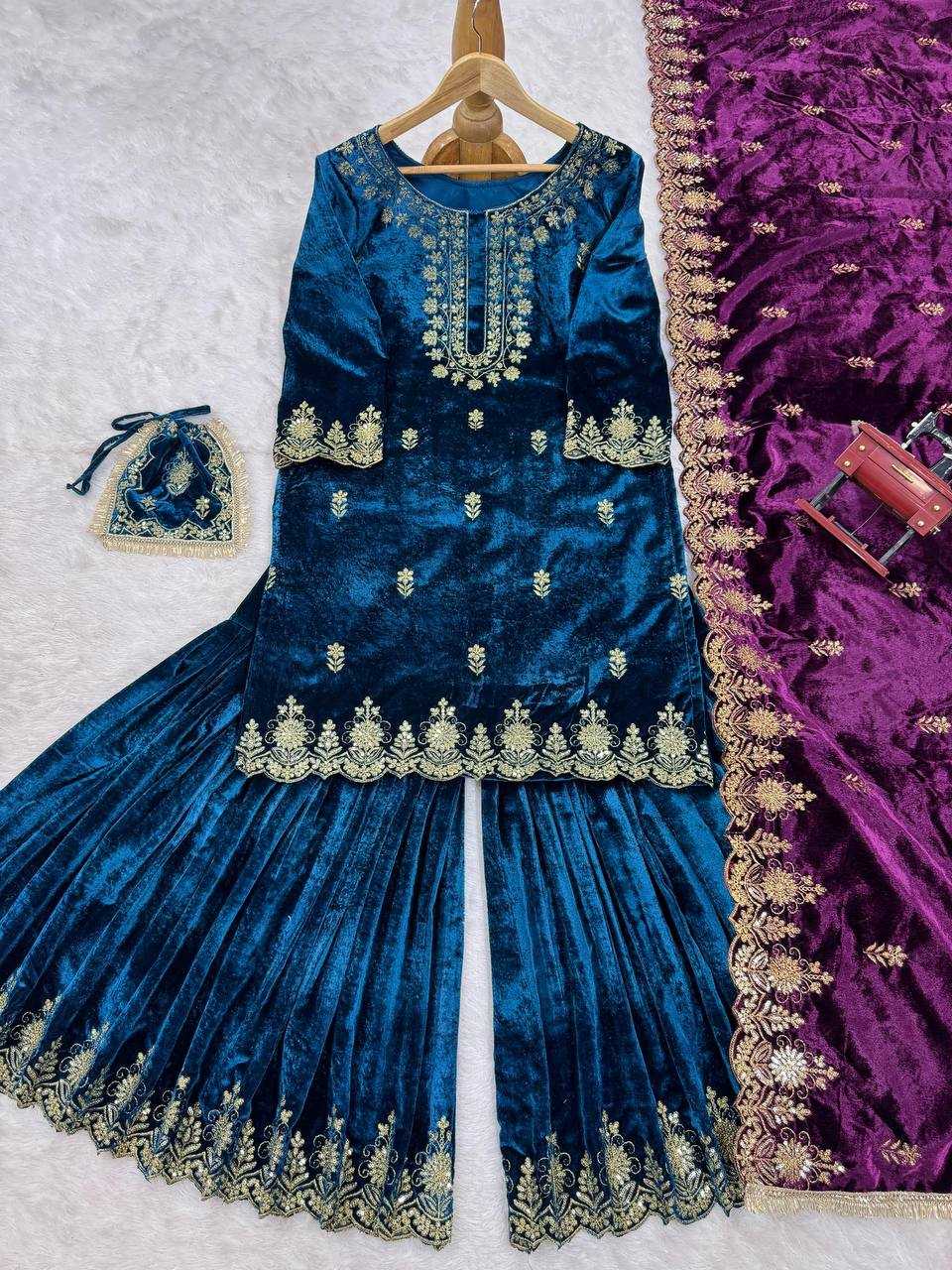 YNF VELVET RIN169 5778 SUITS & DRESSES WHOLESALE EMBROIDEREY WEDDING SHARARA SALWAR VELVET SUITS MANUFACTURE- Kapda Export