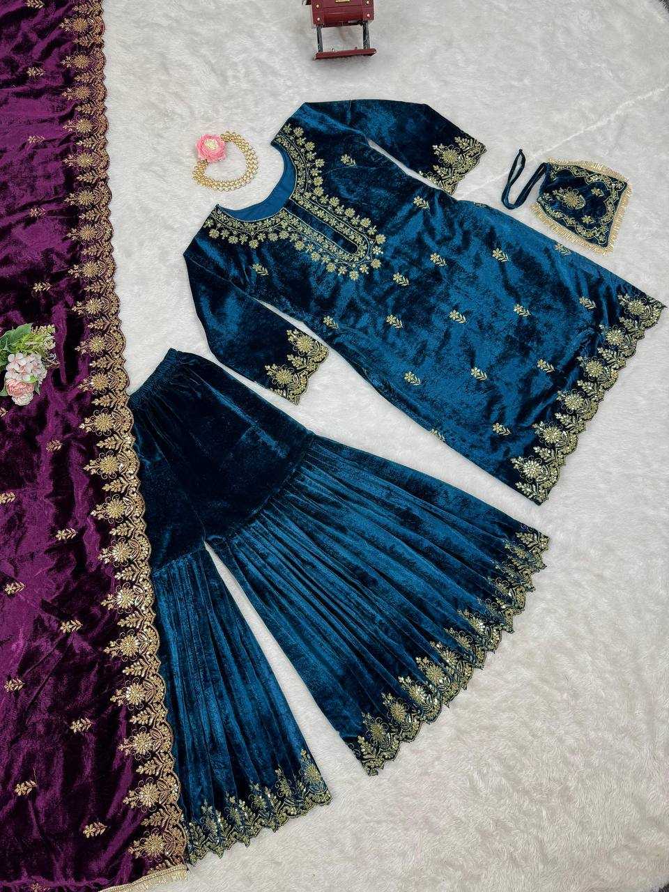 YNF VELVET RIN169 5778 SUITS & DRESSES WHOLESALE EMBROIDEREY WEDDING SHARARA SALWAR VELVET SUITS MANUFACTURE- Kapda Export