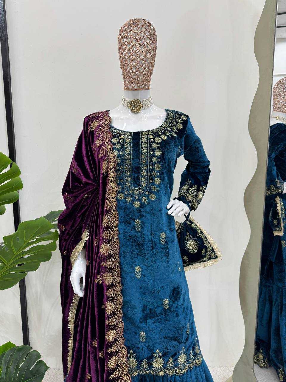 YNF VELVET RIN169 5778 SUITS & DRESSES WHOLESALE EMBROIDEREY WEDDING SHARARA SALWAR VELVET SUITS MANUFACTURE- Kapda Export