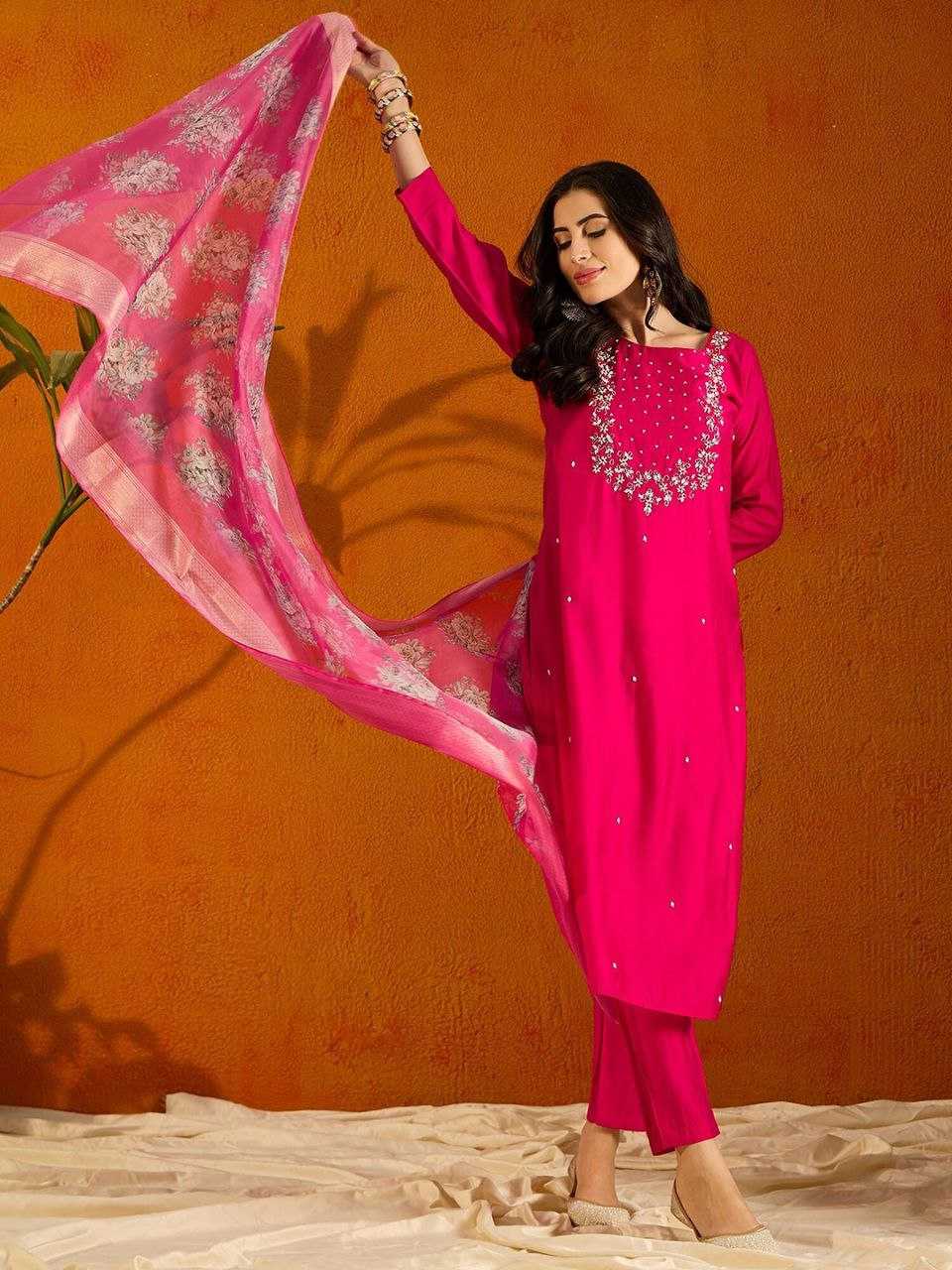 YNF VISCOSE CHANDERI RIN174 RAVIYA SUITS & DRESSES WHOLESALE EMBROPIDERY CHANDERI WEDDING PINK SUITS MANUFACTURE- Kapda Export