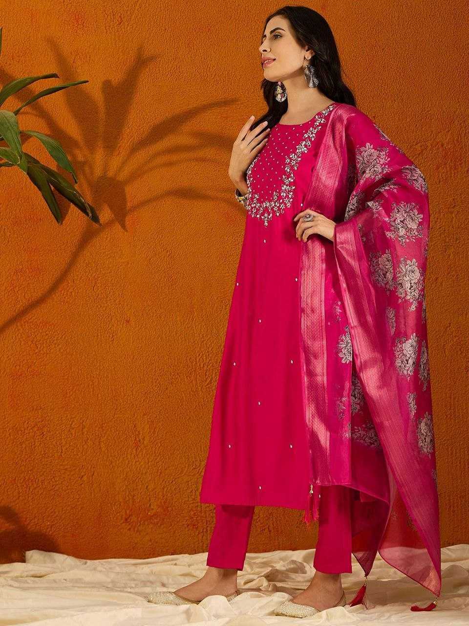 YNF VISCOSE CHANDERI RIN174 RAVIYA SUITS & DRESSES WHOLESALE EMBROPIDERY CHANDERI WEDDING PINK SUITS MANUFACTURE- Kapda Export