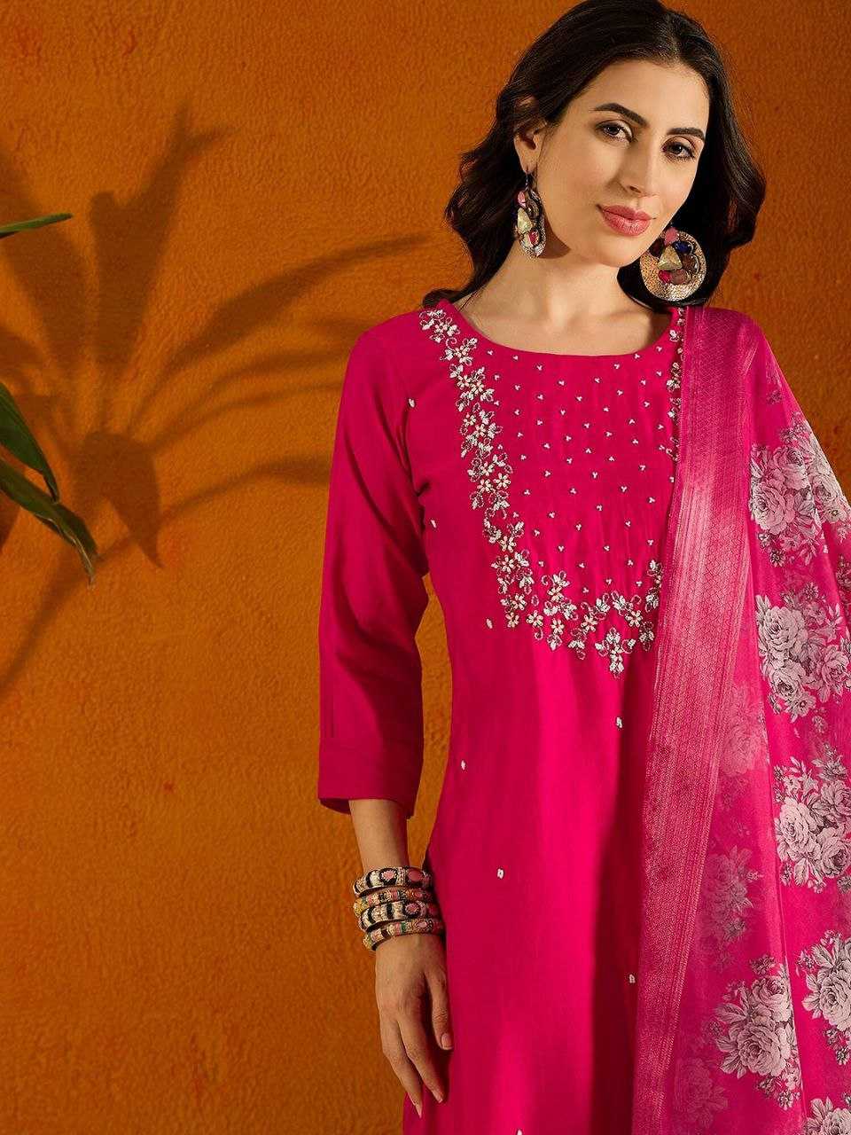 YNF VISCOSE CHANDERI RIN174 RAVIYA SUITS & DRESSES WHOLESALE EMBROPIDERY CHANDERI WEDDING PINK SUITS MANUFACTURE- Kapda Export