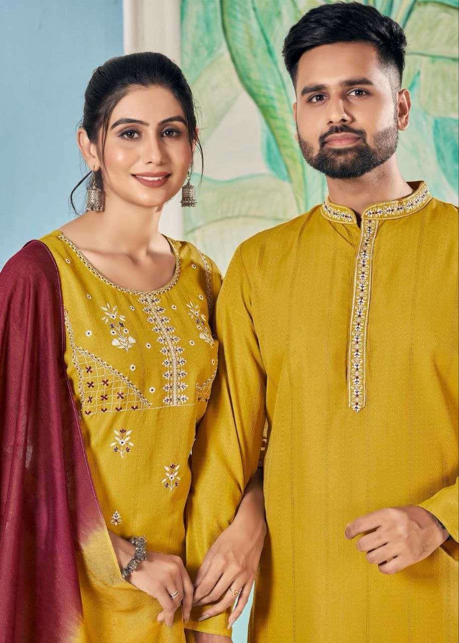 YNF VISCOSE KESH246 Soul Mates COUPLE WEAR WHOLESALE MENS KURTA PAYJAM & FEMALE KURTIS BOTTOM MANUFACTURER- Kapda Export