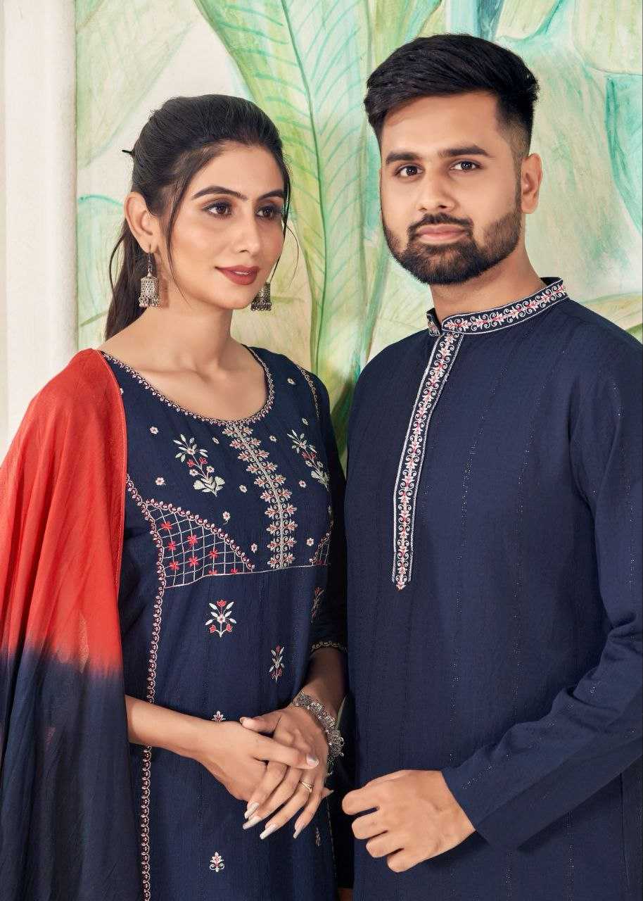 YNF VISCOSE KESH246 Soul Mates COUPLE WEAR WHOLESALE MENS KURTA PAYJAM & FEMALE KURTIS BOTTOM MANUFACTURER- Kapda Export