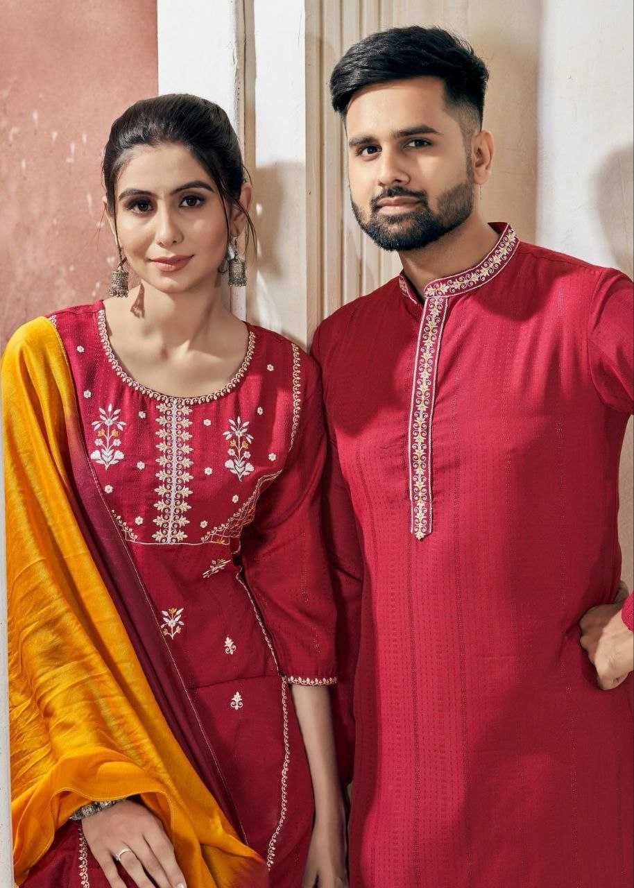 YNF VISCOSE KESH246 Soul Mates COUPLE WEAR WHOLESALE MENS KURTA PAYJAM & FEMALE KURTIS BOTTOM MANUFACTURER- Kapda Export