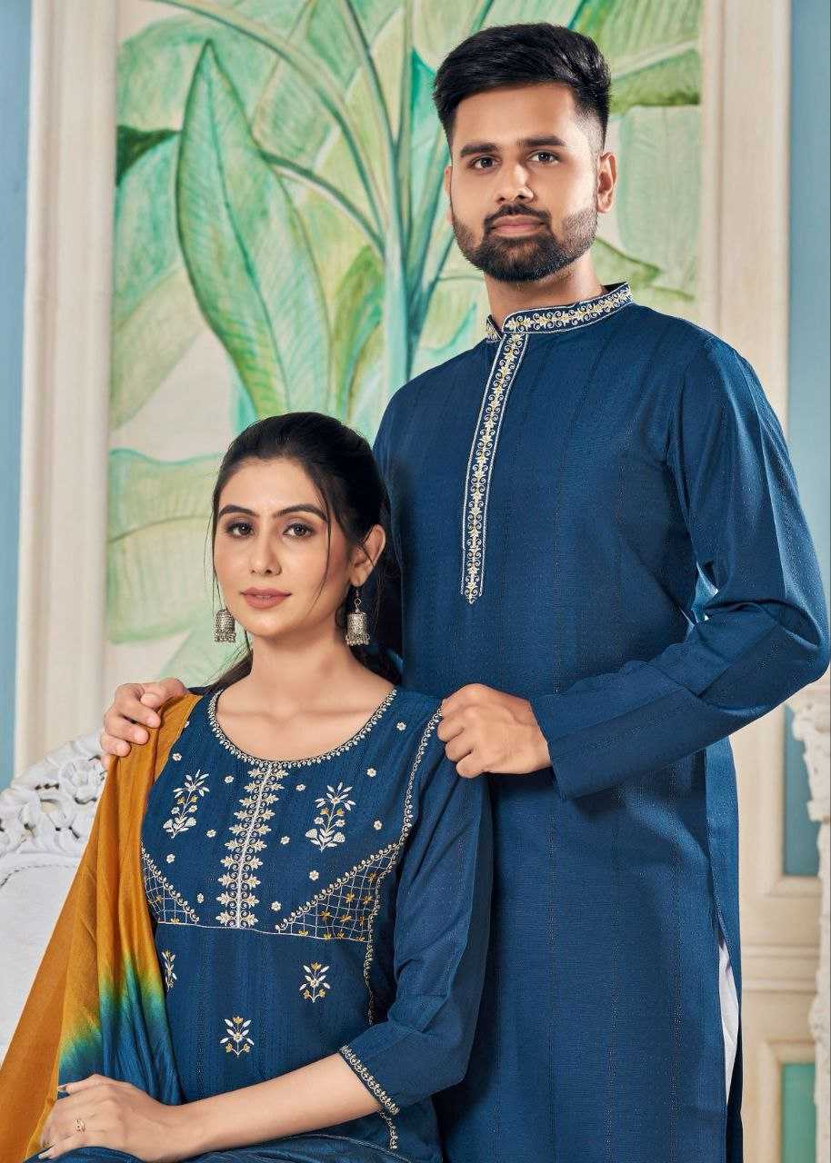 YNF VISCOSE KESH246 Soul Mates COUPLE WEAR WHOLESALE MENS KURTA PAYJAM & FEMALE KURTIS BOTTOM MANUFACTURER- Kapda Export