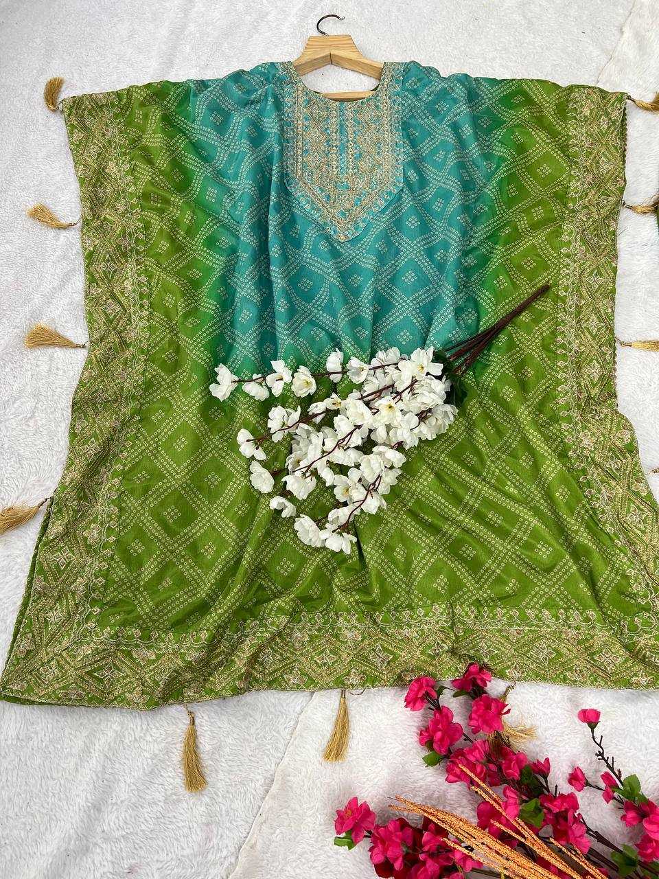 YNF CHINON SILK KESH399 3129 KURTI WHOLESALE SILK EMBROIDERED KAFTAN KURTI WITH DHOTI MANUFACTURER- Kapda Export