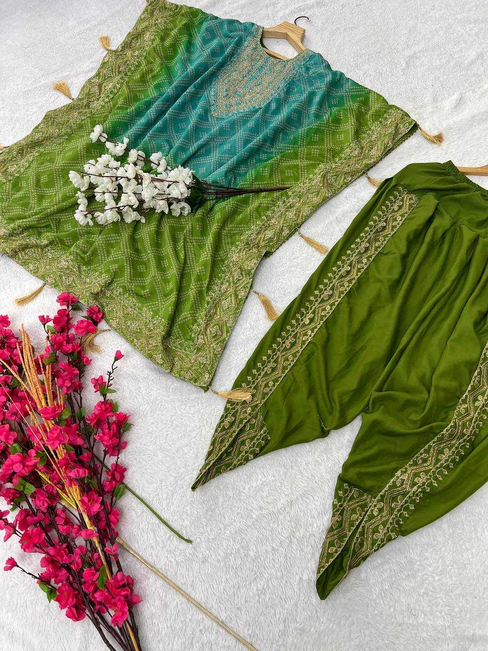 YNF CHINON SILK KESH399 3129 KURTI WHOLESALE SILK EMBROIDERED KAFTAN KURTI WITH DHOTI MANUFACTURER- Kapda Export