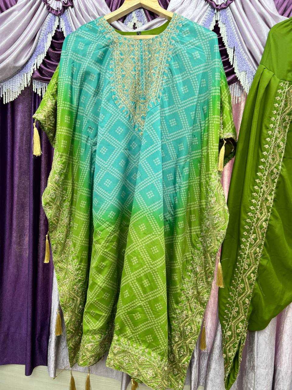 YNF CHINON SILK KESH399 3129 KURTI WHOLESALE SILK EMBROIDERED KAFTAN KURTI WITH DHOTI MANUFACTURER- Kapda Export