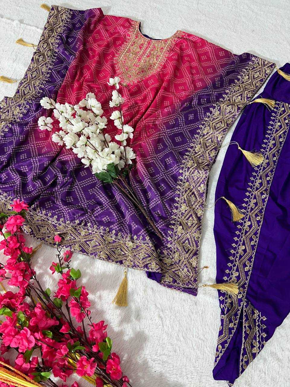 YNF CHINON SILK KESH399 3129 KURTI WHOLESALE SILK EMBROIDERED KAFTAN KURTI WITH DHOTI MANUFACTURER- Kapda Export