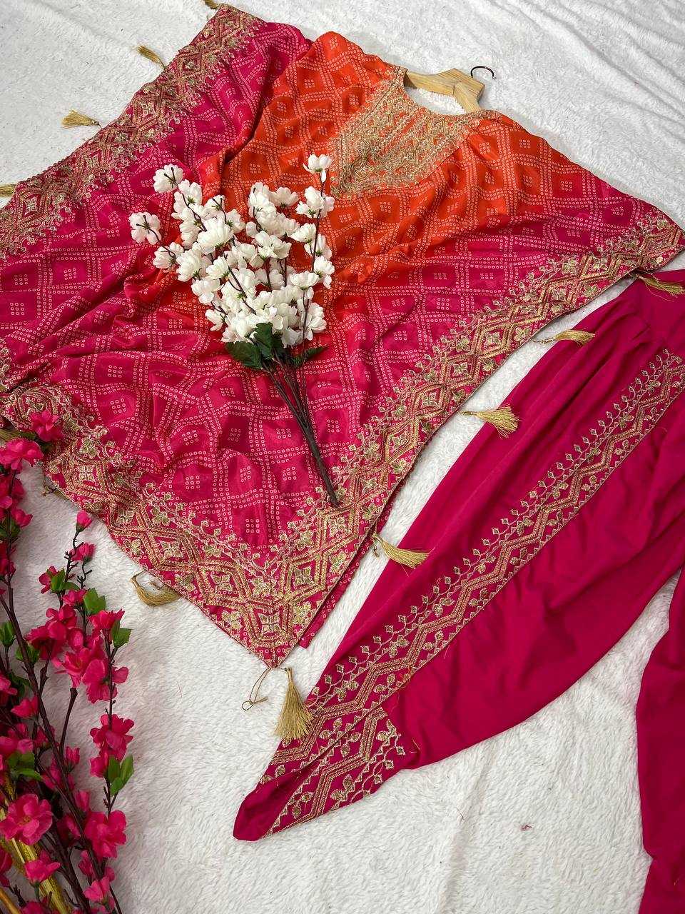 YNF CHINON SILK KESH399 3129 KURTI WHOLESALE SILK EMBROIDERED KAFTAN KURTI WITH DHOTI MANUFACTURER- Kapda Export