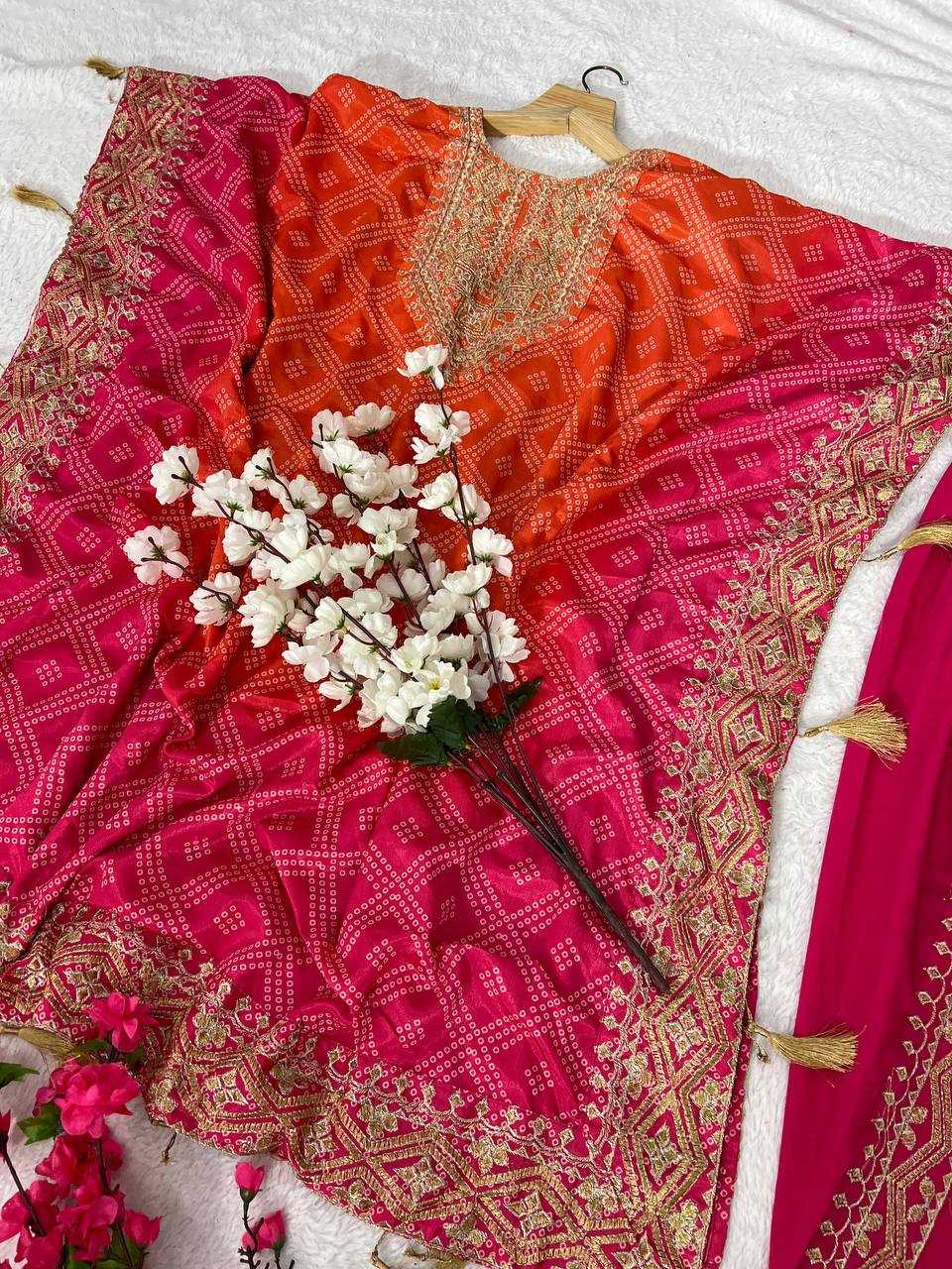 YNF CHINON SILK KESH399 3129 KURTI WHOLESALE SILK EMBROIDERED KAFTAN KURTI WITH DHOTI MANUFACTURER- Kapda Export