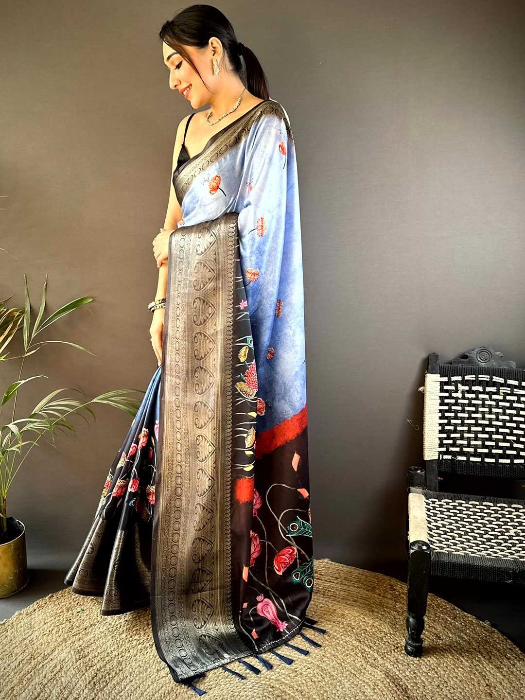 Ynf Soft Silk KESH276 Soft Silk Flower Sarees Wholesale Party Wear Sarees Printed Sarees Ombre Sarees Manufacturer- Kapda Export