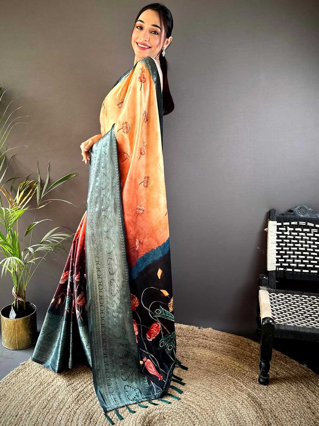 Ynf Soft Silk KESH276 Soft Silk Flower Sarees Wholesale Party Wear Sarees Printed Sarees Ombre Sarees Manufacturer- Kapda Export