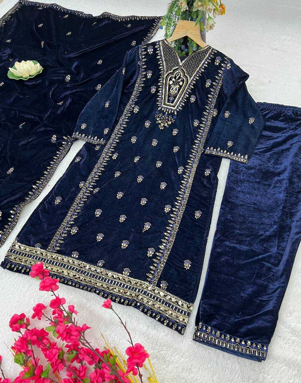 YNF VELVET KESH399 3132 SUITS & DRESSES WHOLESALE HIGH-LOW WEDDING EID SUITS MANUFACTURER- Kapda Export