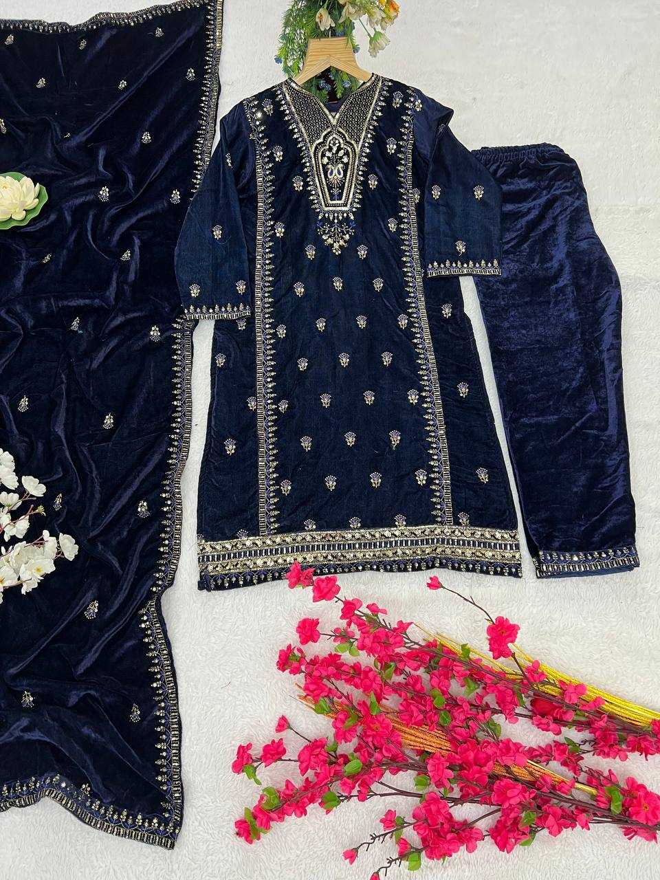 YNF VELVET KESH399 3132 SUITS & DRESSES WHOLESALE HIGH-LOW WEDDING EID SUITS MANUFACTURER- Kapda Export