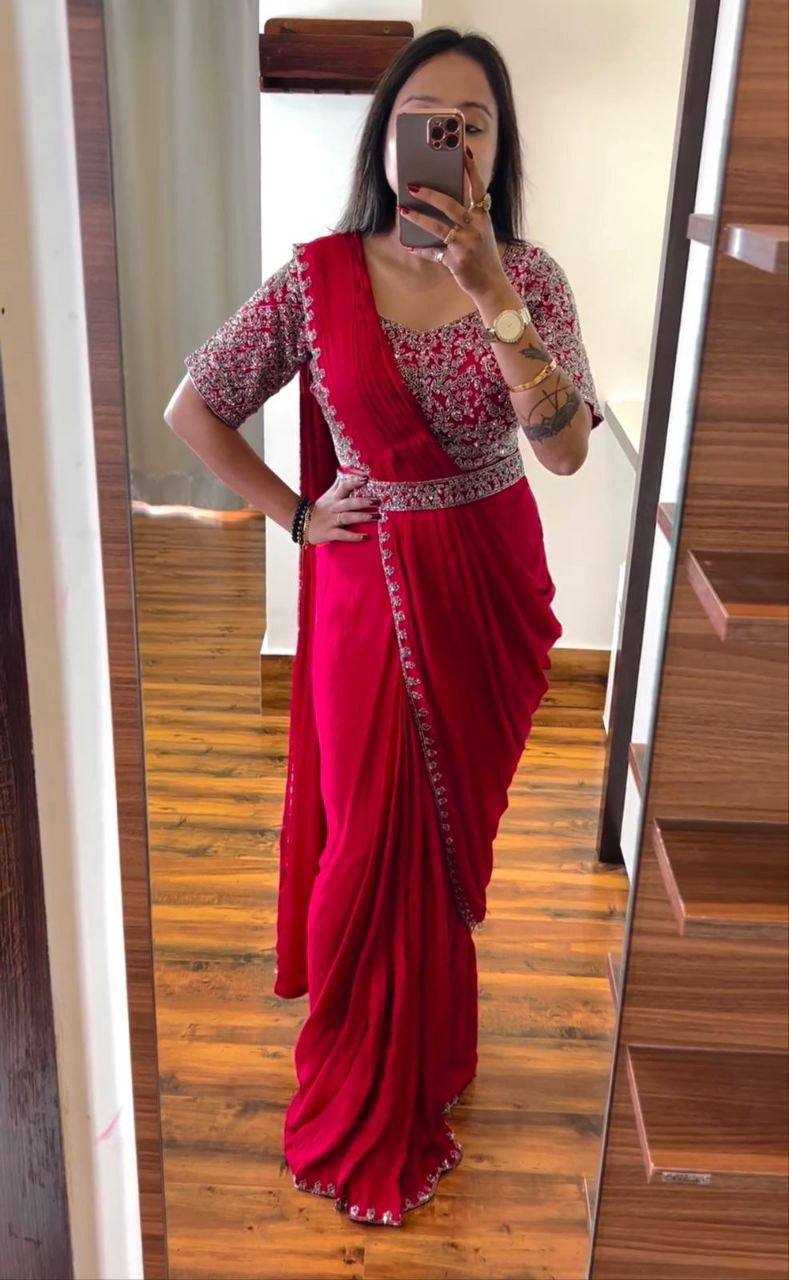 Ynf Chinon RIN187 642 Sarees Wedding Collections Festive Collections Wholesale Ready To Wear Sarees Embroidered Sarees Saree with Belt Manufacturer- Kapda Export