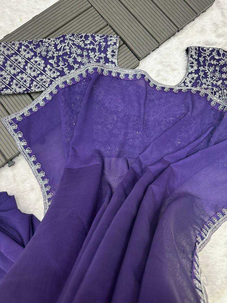 Ynf Chinon RIN187 642 Sarees Wedding Collections Festive Collections Wholesale Ready To Wear Sarees Embroidered Sarees Saree with Belt Manufacturer- Kapda Export