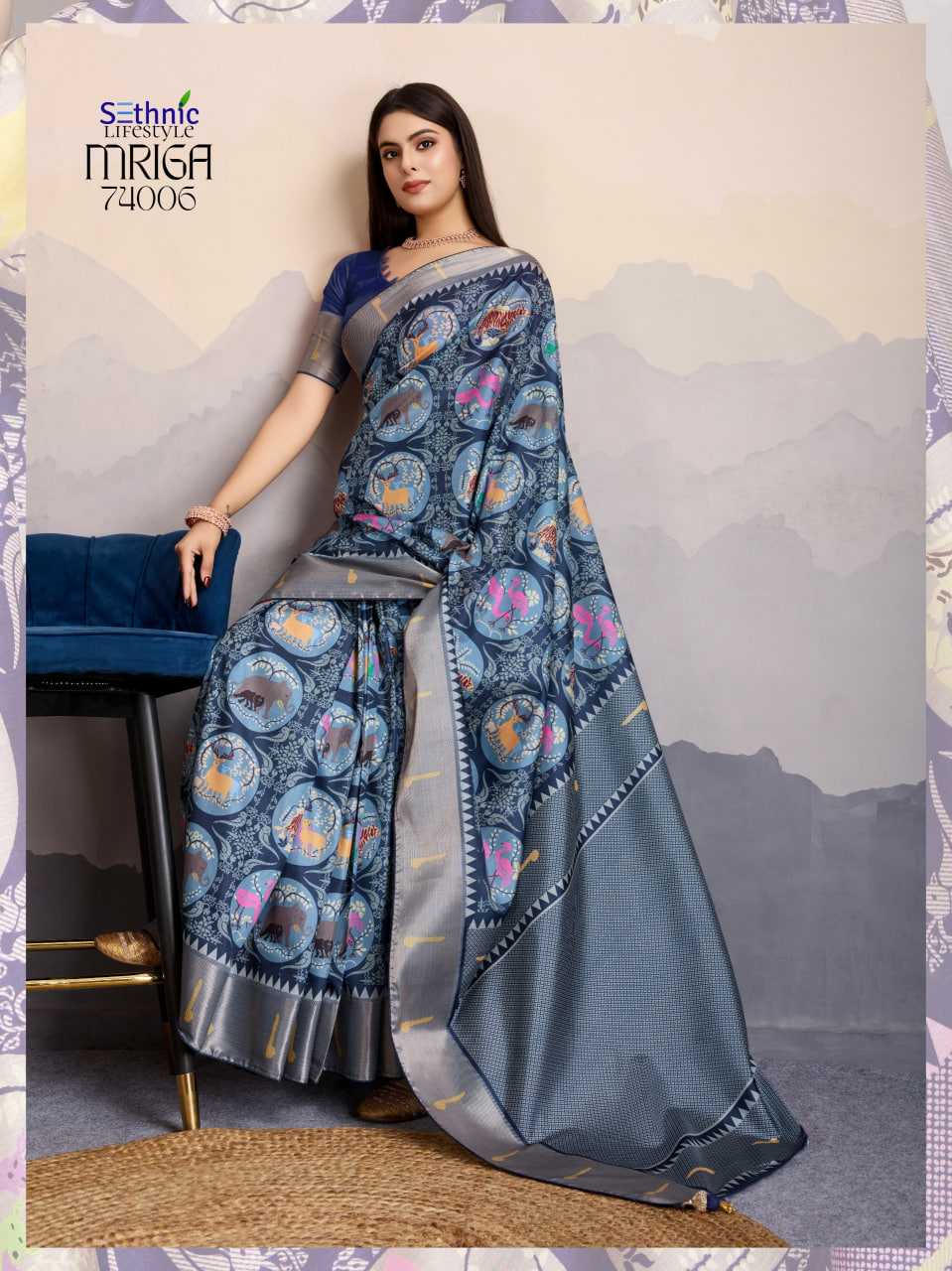 Ynf Satin RIN184 Sethnic Lifestyle-Mriga Patolsi Sarees Diwali Collections Festive Collections Wholesale Party Wear Sarees Fancy Sarees Printed Sarees Manufacturer- Kapda Export