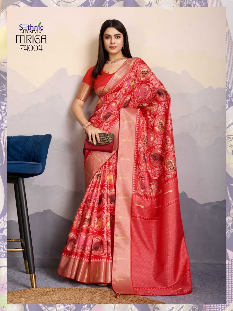 Ynf Satin RIN184 Sethnic Lifestyle-Mriga Patolsi Sarees Diwali Collections Festive Collections Wholesale Party Wear Sarees Fancy Sarees Printed Sarees Manufacturer- Kapda Export