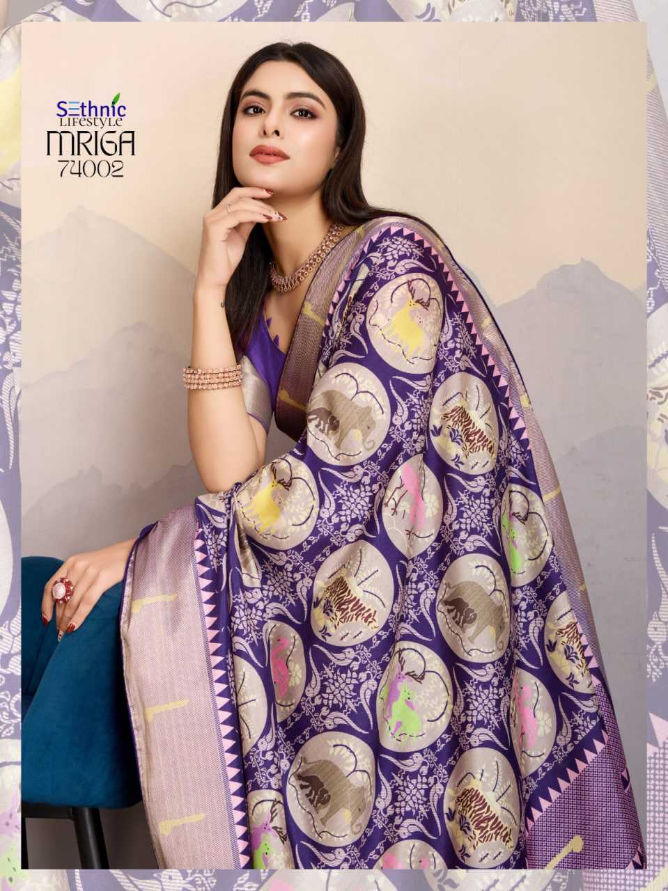 Ynf Satin RIN184 Sethnic Lifestyle-Mriga Patolsi Sarees Diwali Collections Festive Collections Wholesale Party Wear Sarees Fancy Sarees Printed Sarees Manufacturer- Kapda Export