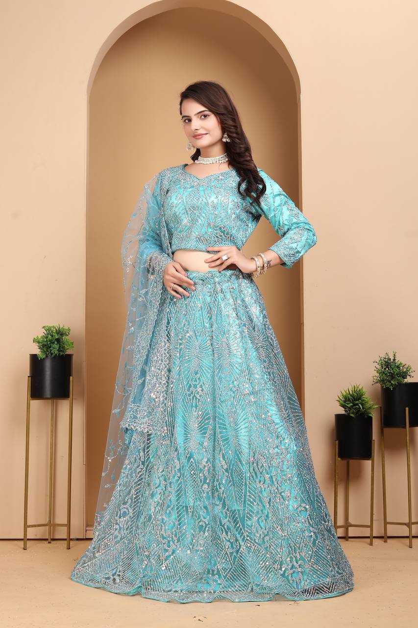 YNF NET RIN114 5027 LEHENGAS WHOLESALE DESIGNER FANCY NET FANCY EMBROIDERED LEHENGAS MANUFACTURER