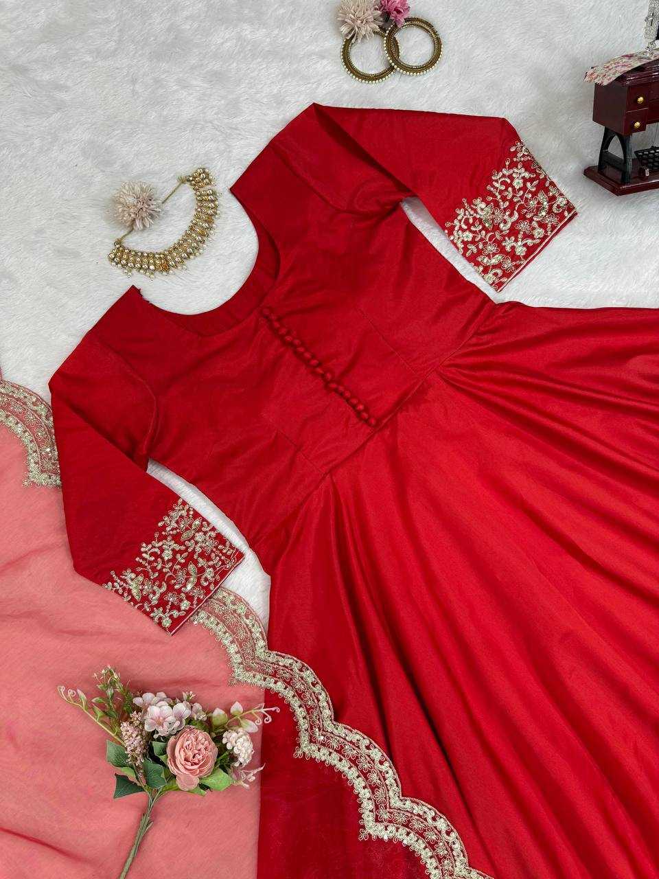 YNF TAPETA SILK RIN169 5751 GOWNS WHOLESALE LONG EMBROIDERY WORK GOWNS MANUFACTURER