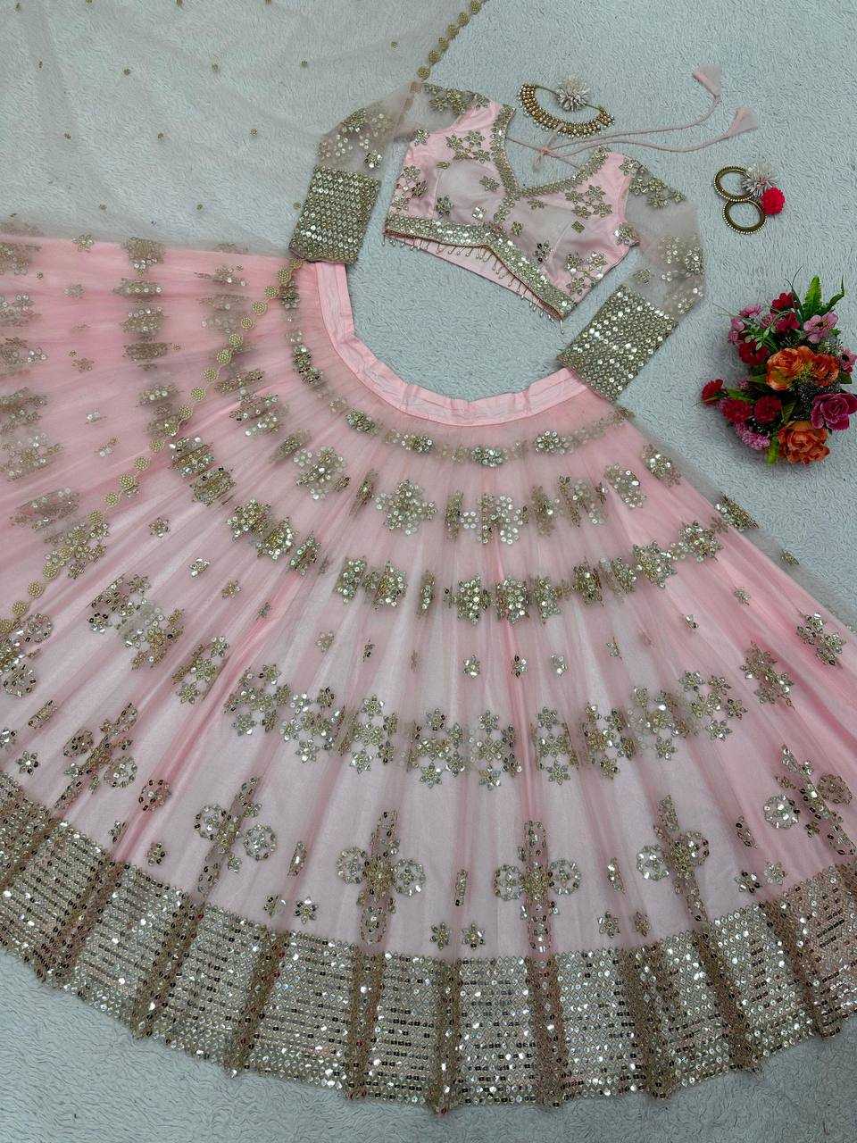 YNF BUTTERFLY NET RIN162 251 LEHENGAS WHOLESALE FANCY NET FANCY EMBROIDERED LEHENGAS MANUFACTURER