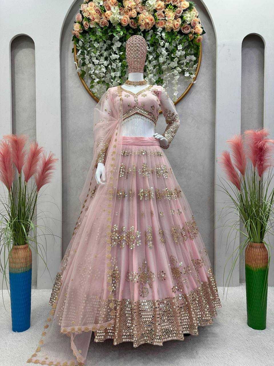 YNF BUTTERFLY NET RIN162 251 LEHENGAS WHOLESALE FANCY NET FANCY EMBROIDERED LEHENGAS MANUFACTURER