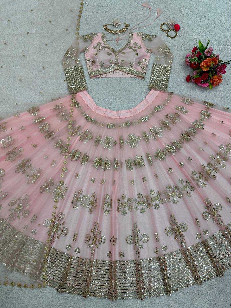 YNF BUTTERFLY NET RIN162 251 LEHENGAS WHOLESALE FANCY NET FANCY EMBROIDERED LEHENGAS MANUFACTURER