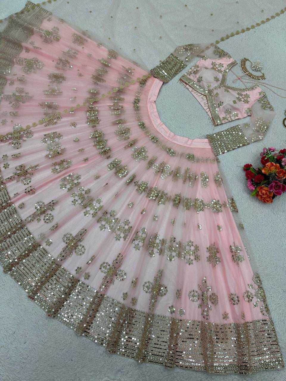 YNF BUTTERFLY NET RIN162 251 LEHENGAS WHOLESALE FANCY NET FANCY EMBROIDERED LEHENGAS MANUFACTURER