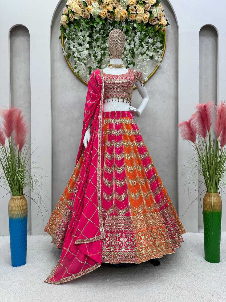 YNF FAUX GEORGETTE RIN162 189 LEHENGAS WHOLESALE DESIGNER TRADITIONAL EMBROIDERED WEDDIGN LEHENGAS MANUFACTURER