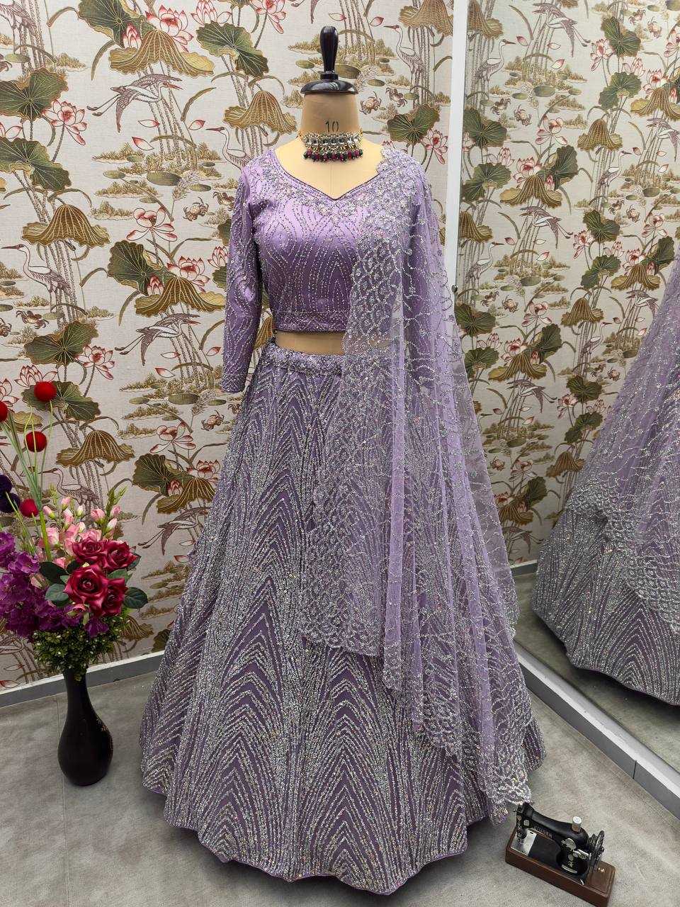 YNF NET RIN114 5027B LEHENGAS WHOLESALE DESIGNER FANCY WEDDING NET FANCY LEHENGAS MANUFACTURER