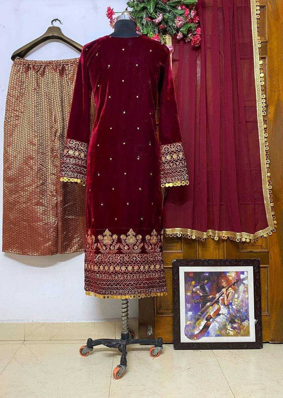 YNF VELVET KESH150 1188SUITS & DRESSES WHOLESALE PAKISTANI KASHMIRI VELVET EMBROIDERY PALAZZO LADIES SILK SUITS MANUFACTURER