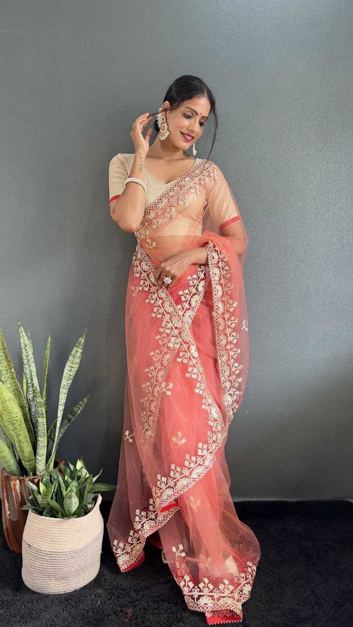 YNF BUTTERFLY NET RIN121 996 SAREES WHOLESALE READY TO WEAR FANCY NET PRE DRAPED LACE BORDER GOTA WORK SAREES MANUFACTURER