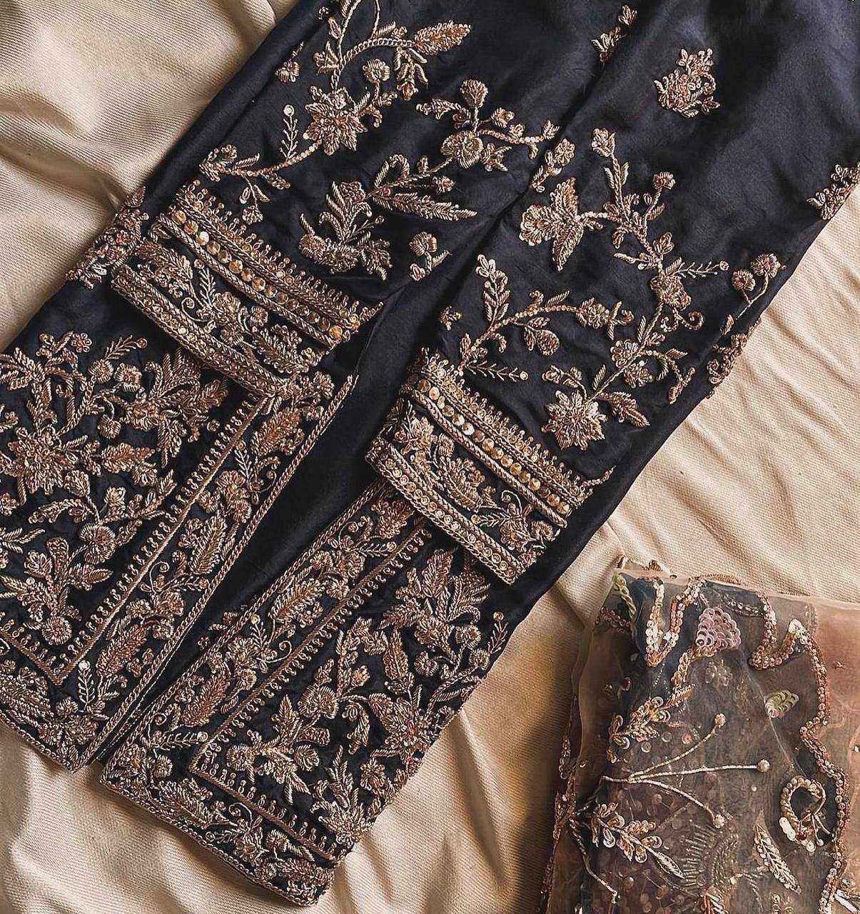 YNF CHINON RIN141 1887 SUITS & DRESSES WHOLESALE SHARARA SALWAR EMBROIDERY PARTY WEAR ZARI WORK SILK BLACK SALWAR SUITS MANUFACTURER