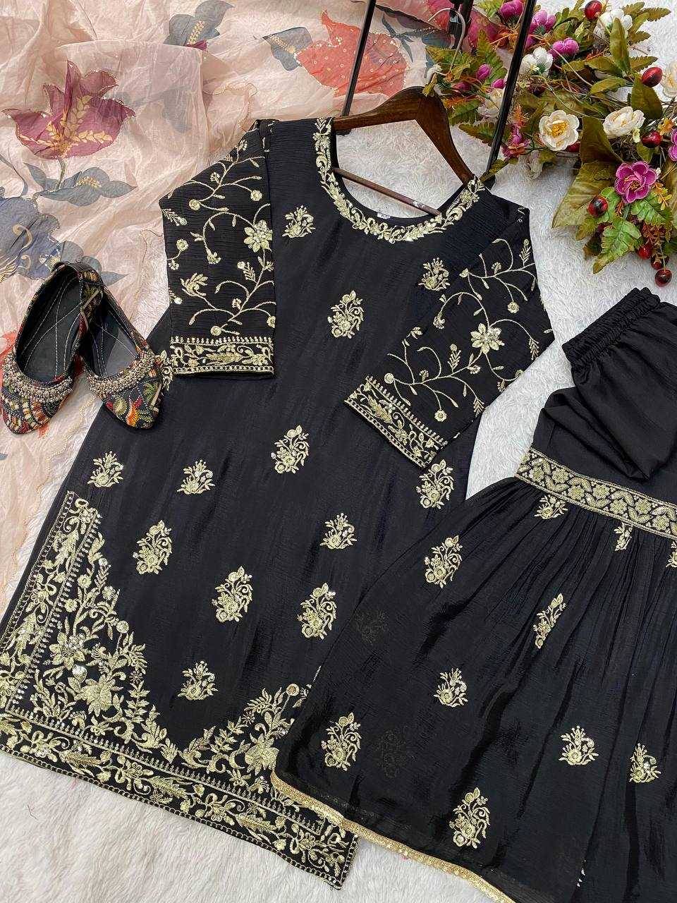 YNF CHINON RIN141 1887 SUITS & DRESSES WHOLESALE SHARARA SALWAR EMBROIDERY PARTY WEAR ZARI WORK SILK BLACK SALWAR SUITS MANUFACTURER