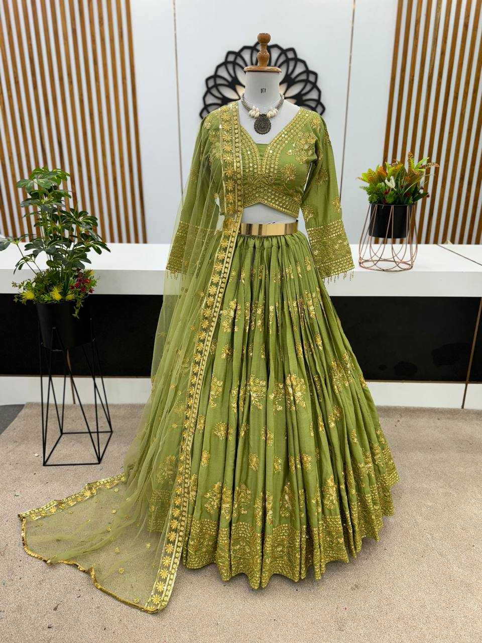 YNF CHINON SILK KESH125 3067 LEHENGAS WHOLESALE EMBROIDERED SILK WEDDING LEHENEGAS MANUFACTURER