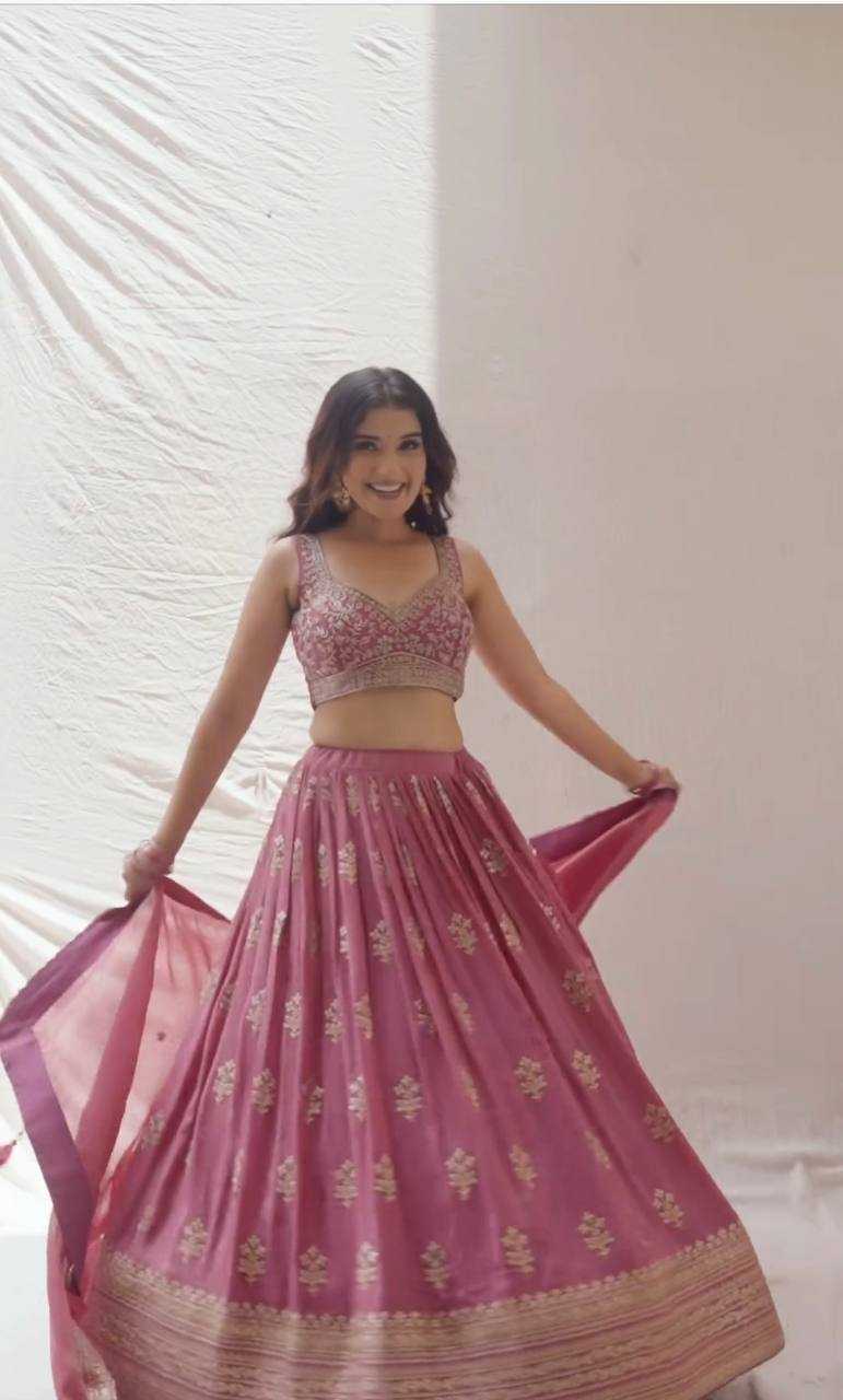 YNF CHINON SILK KESH125 3090 LEHENGAS WHOLESALE TRADITIONAL SILK EMBROIDERED PINK LEHENGAS MANUFACTURER