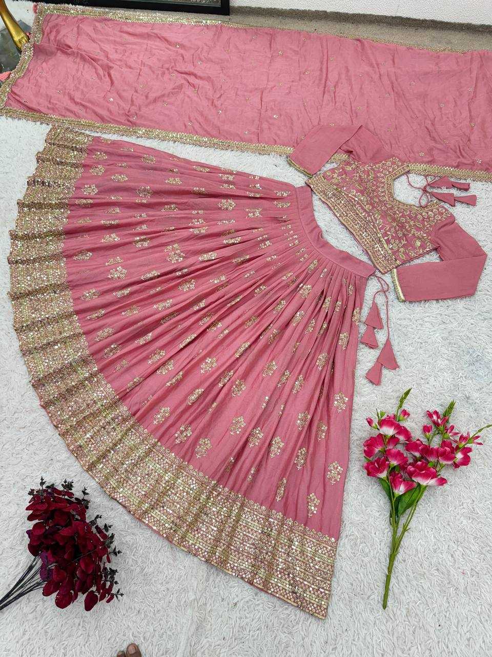 YNF CHINON SILK KESH125 3090 LEHENGAS WHOLESALE TRADITIONAL SILK EMBROIDERED PINK LEHENGAS MANUFACTURER