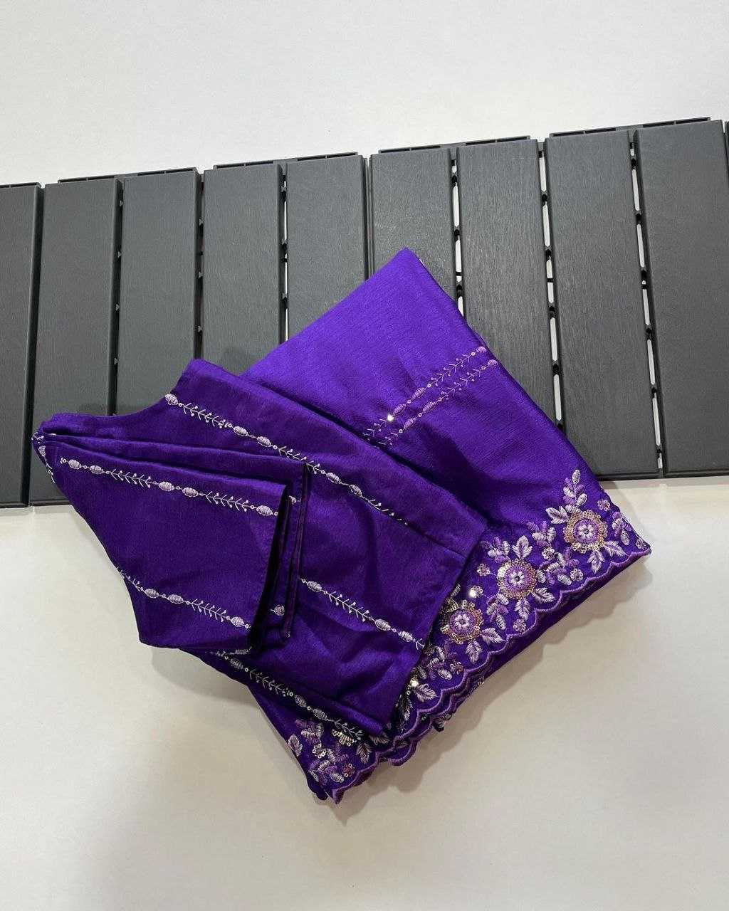 YNF CHINON SILK KESH189 Suhani-10 SAREES WHOLESALE SEQUENCE WORK CUTWORK SILK PURPLE SAREES MANUFACTURER