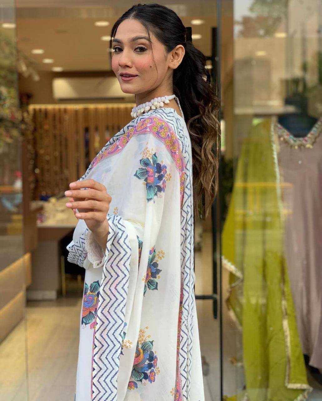 YNF COTTON KESH211 LDY74 SUITS & DRESSES WHOLESALE PRINTED EMBROIDERY COTTON ANARKALI LONG KURTIS WHITE SALWAR SUITS MANUFACTURER