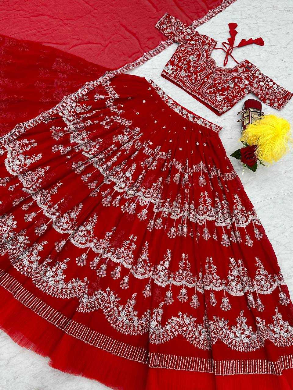 YNF FAUX GEORGETTE KESH120 173 LEHENGAS WHOLESALE TRADITIONAL WEDDING EMBROIDERED LEHENGAS MANUFACTURER