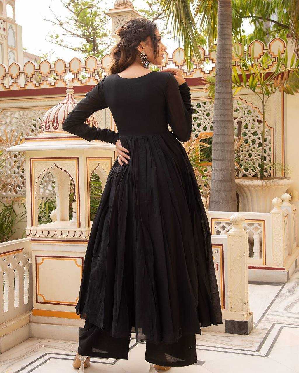 YNF FAUX GEORGETTE KESH211 LDY76 GOWNS WHOLESALE EMBROIDERY ANARKALI LONG GEORGETTE GOWNS WITH DUPATTA BLACK GOWNS MANUFACTURER